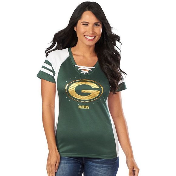 NEW NFL GREEN BAY PACKERS Jersey Draft Me VII Sequin Tee Shirt Women Medium NWT - Picture 1 of 6